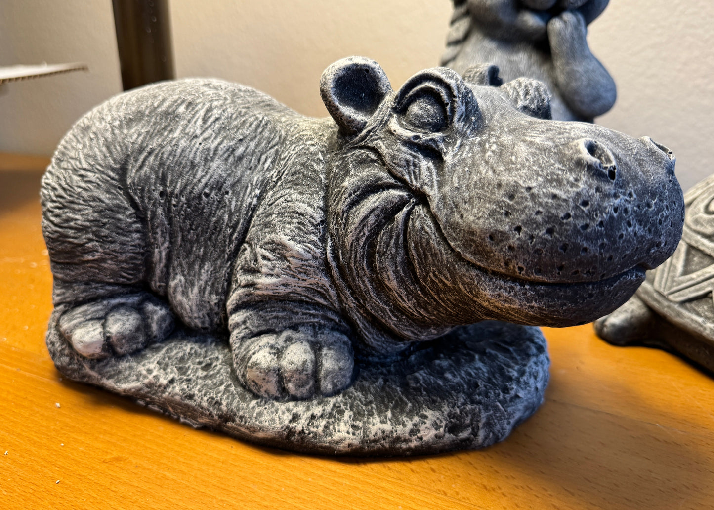 Concrete Hippo Statue painted white dry brush